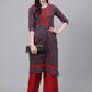 ADA Women Charcoal Grey & Red Chikankari Hand Embroidered Cotton Straight Sustainable Handloom Kurta | Swadesiicart