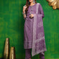 Bandhani Printed And Embroidered Kurta With Pant & Dupatta, Lavender - Hiral Fashion