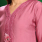 Artificial Flower & Lace Detailing Kurta With Pant & Dupatta, Pink - Hiral Fashion