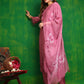 Artificial Flower & Lace Detailing Kurta With Pant & Dupatta, Pink - Hiral Fashion