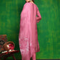 Artificial Flower & Lace Detailing Kurta With Pant & Dupatta, Pink - Hiral Fashion
