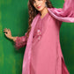 Artificial Flower & Lace Detailing Kurta With Pant & Dupatta, Pink - Hiral Fashion
