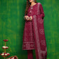 Bandhani Printed And Embroidered Kurta With Pant & Dupatta, Wine - Hiral Fashion
