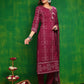 Bandhani Printed And Embroidered Kurta With Pant & Dupatta, Wine - Hiral Fashion