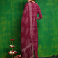Bandhani Printed And Embroidered Kurta With Pant & Dupatta, Wine - Hiral Fashion