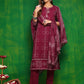 Bandhani Printed And Embroidered Kurta With Pant & Dupatta, Wine - Hiral Fashion