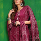 Bandhani Printed And Embroidered Kurta With Pant & Dupatta, Wine - Hiral Fashion