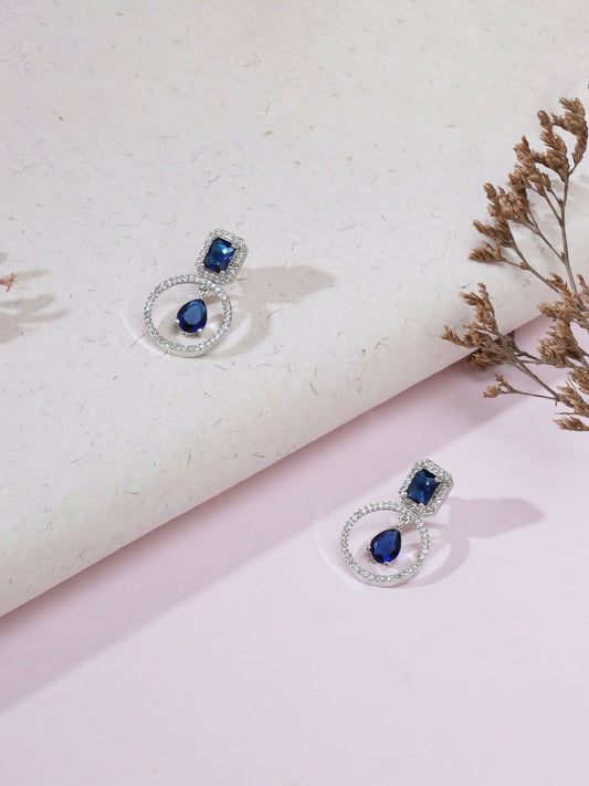 Stone kundan earrings (Blue) - Ruby Raang - Swadesiicart