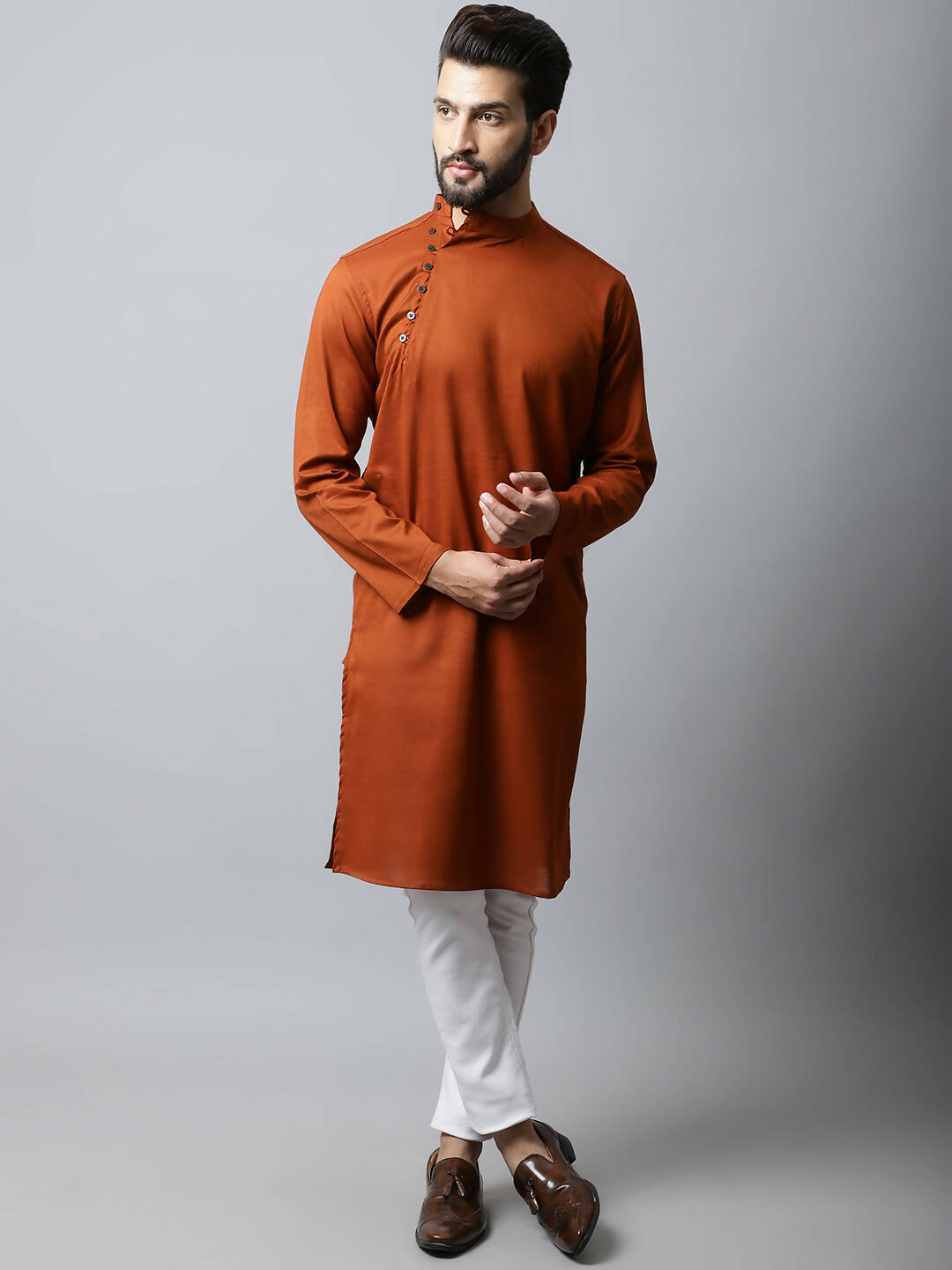 Even Apparels Brown Color Pure Cotton Men's Kurta With Side Placket (SLD1137) | Swadesiicart