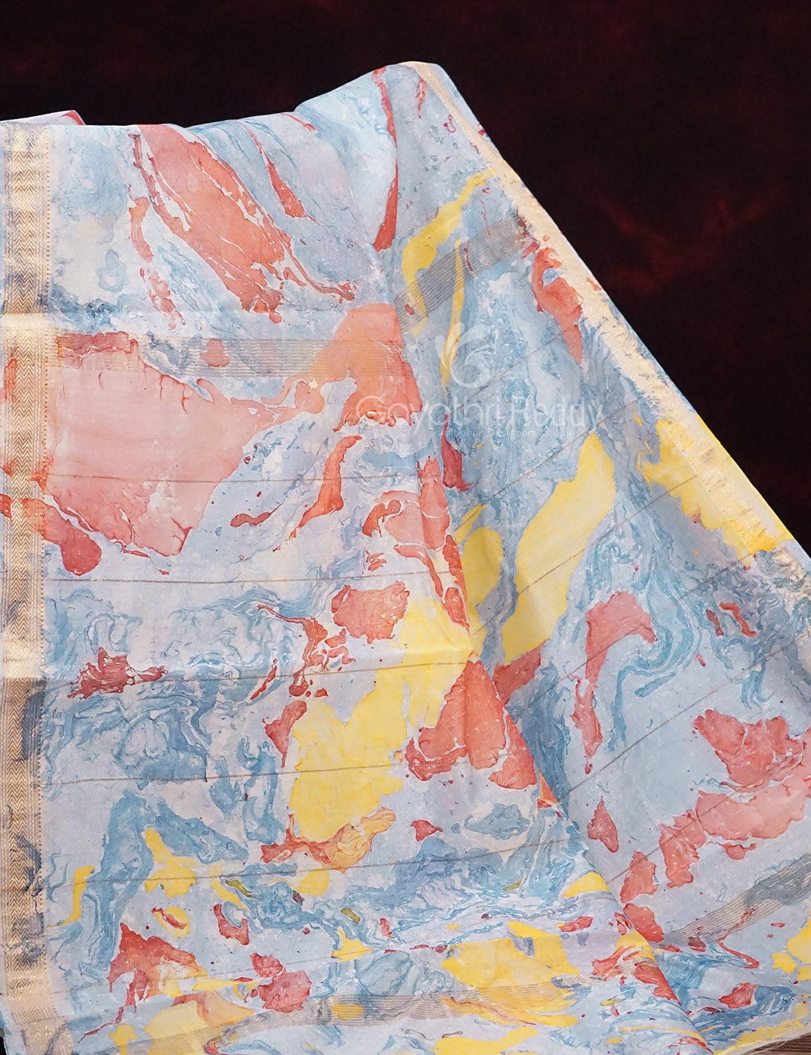Shades of Sky Blue Colour Printed Pure Chanderi Sico Saree By Gayathri Reddy Designer Studio | Swadesiicart