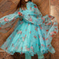 Pomcha Jaipur Blue And Red Floral Organza Anarkali Set | Swadesiicart