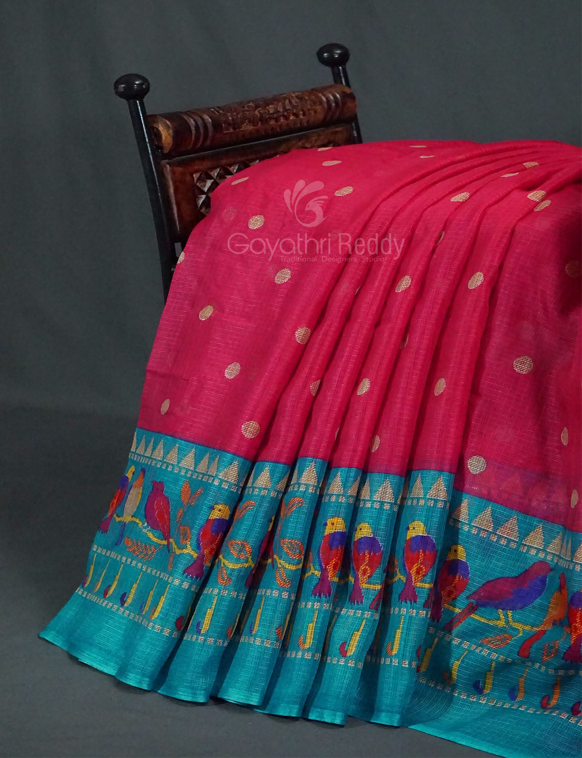 Rani Pink Colored with Buttes Semi Silk Kota Saree By Gayathri Reddy Designer Studio | Swadesiicart