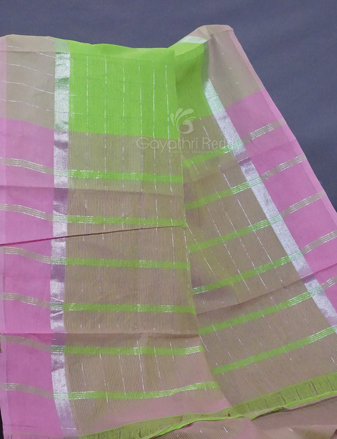 Dual Shade of Apple Green And Baby Pink Pure Mangalgiri Cotton By Gayathri Reddy Designer Studio | Swadesiicart