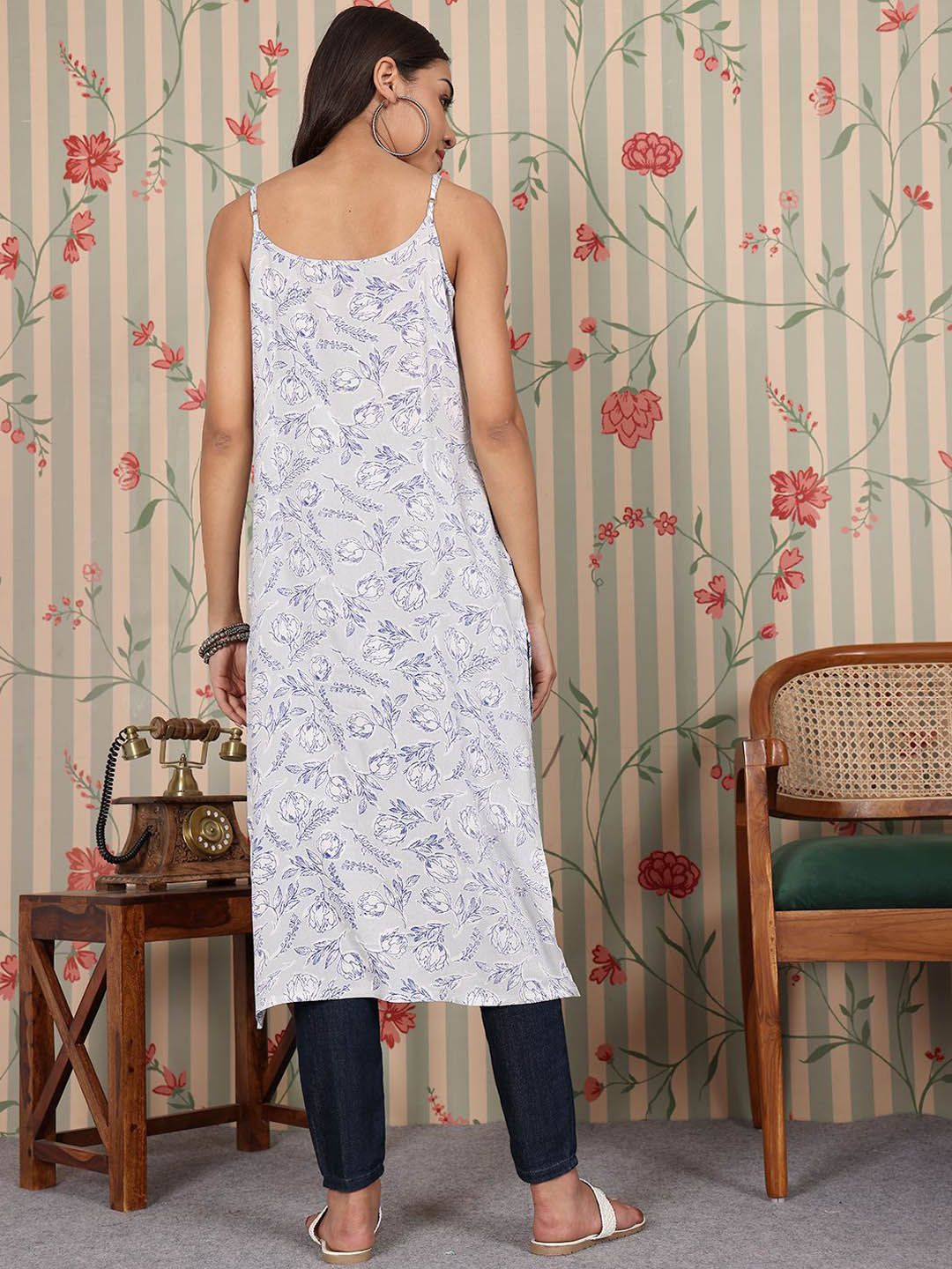 Ode by House of Pataudi Women Floral Printed Thread Work Kurta - Swadesiicart