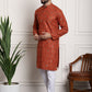 Sojanya Men Orange Printed Cotton Linen Kurta with Churidar | Swadesiicart