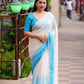 Blue Poly Chiffon Striped Saree with Unstitched Blouse - Hiral Fashion | Swadesiicart