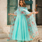 Pomcha Jaipur Blue Berry Pure Cotton Anarkali Set With Organza Dupatta | Swadesiicart