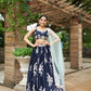House of Panchhi Navy Blue Pure Georgette Thread & Sequinse Work Lehenga & Blouse, Dupatta | Swadesiicart