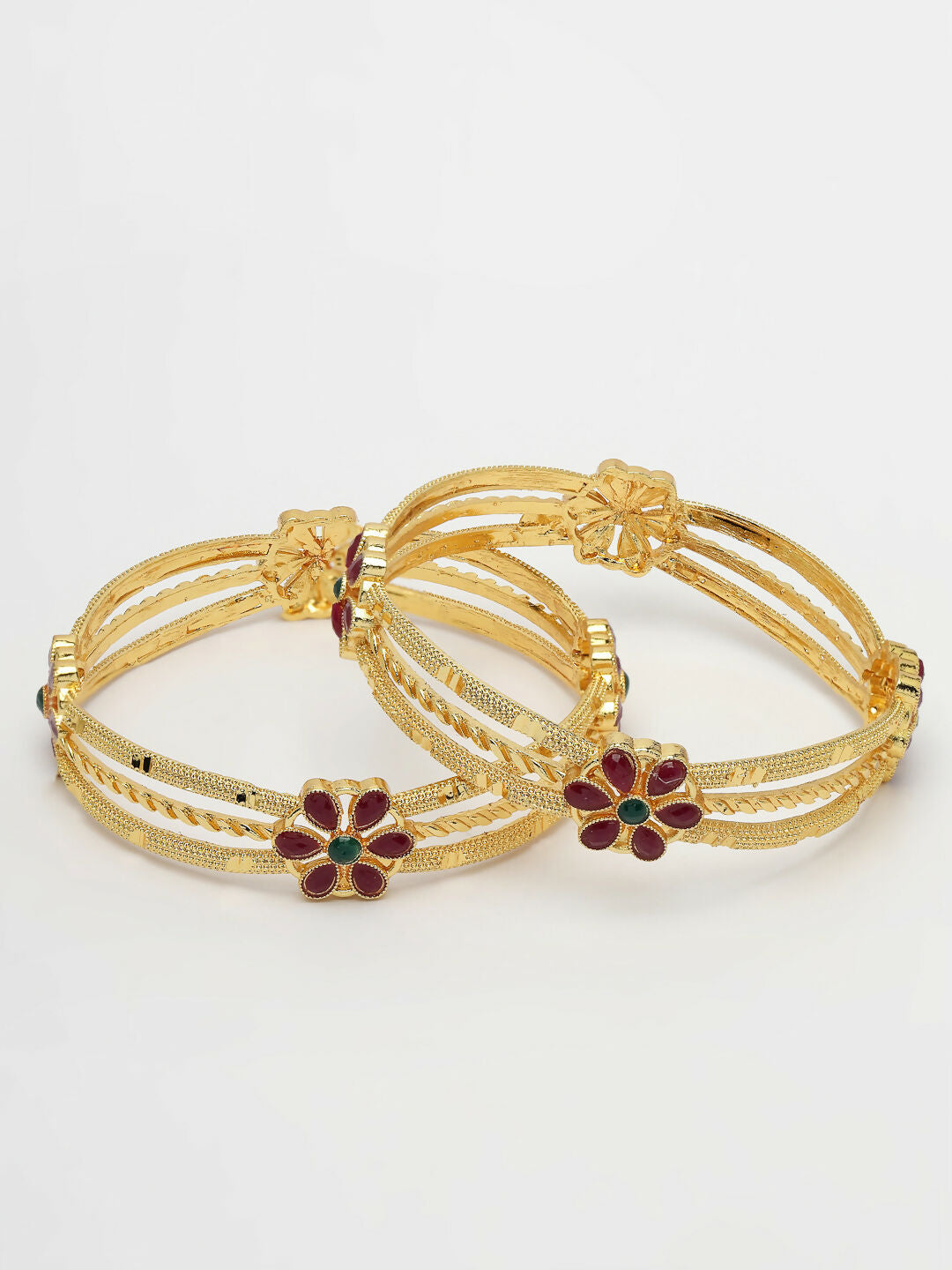 NVR Women's Set of 2 Gold-Polished Artificial Stones Handcrafted Traditional Bangles - Swadesiicart