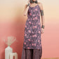 InWeave Women's Mauve Bagh Print Spaghetti Kurta Zig Zag Palazzo Set - Swadesiicart