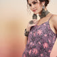 InWeave Women's Mauve Bagh Print Spaghetti Kurta Zig Zag Palazzo Set - Swadesiicart