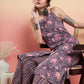 InWeave Women's Mauve Bagh Print Spaghetti Kurta Zig Zag Palazzo Set - Swadesiicart