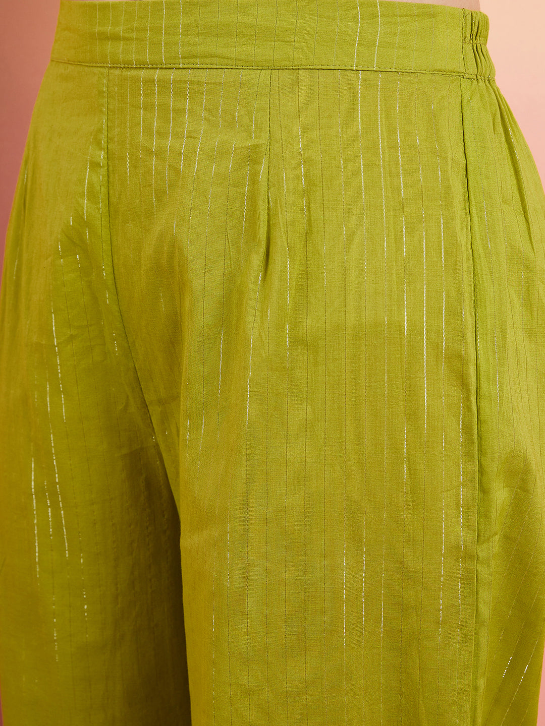 InWeave Women's Lime Green Lurex Strappy Straight Kurta Set W Organza Dupatta - Swadesiicart