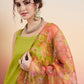 InWeave Women's Lime Green Lurex Strappy Straight Kurta Set W Organza Dupatta - Swadesiicart