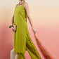 InWeave Women's Lime Green Lurex Strappy Straight Kurta Set W Organza Dupatta - Swadesiicart