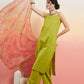 InWeave Women's Lime Green Lurex Strappy Straight Kurta Set W Organza Dupatta - Swadesiicart