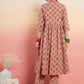 InWeave Women's Beige Pink Floral Pink White Leh V Neck Kurta Set - Swadesiicart