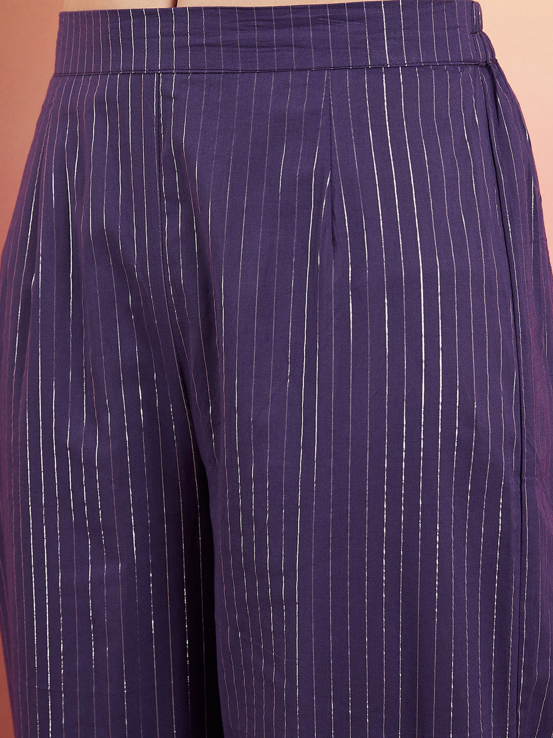 InWeave Women's Purple Lurex Strapp Straight Kurta Set W Organza Dupatta - Swadesiicart