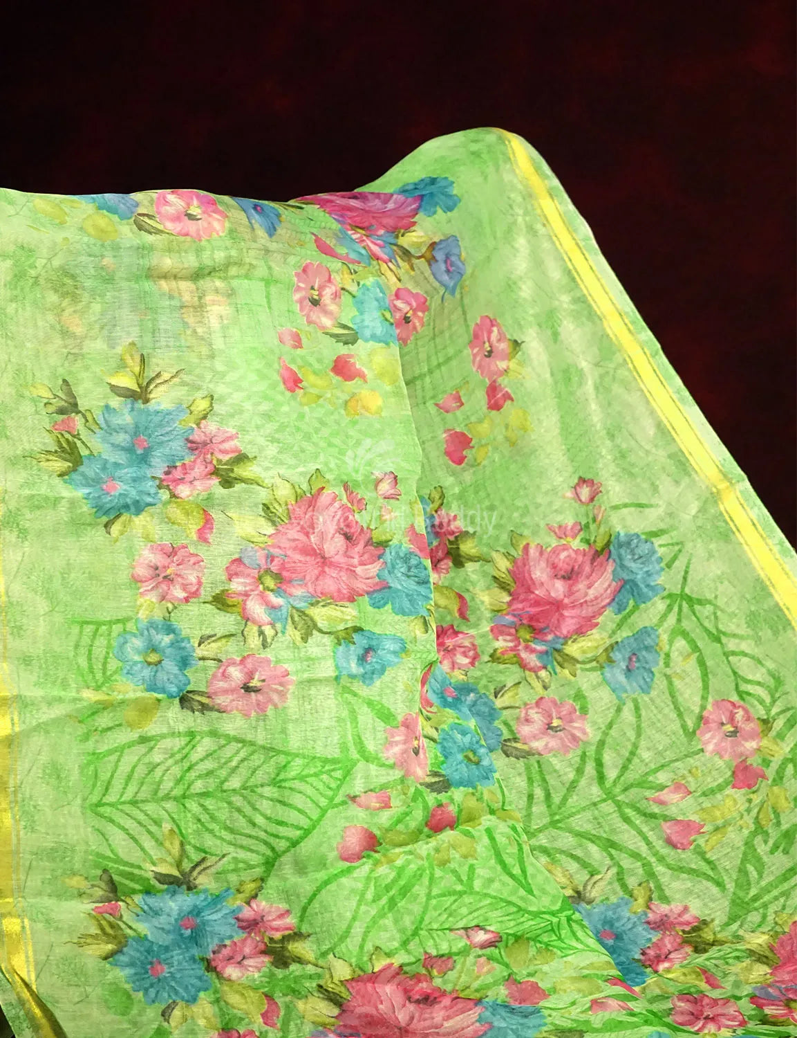 Fern Green Colour Floral Print Semi Chanderi Saree By Gayathri Reddy Designer Studio | Swadesiicart
