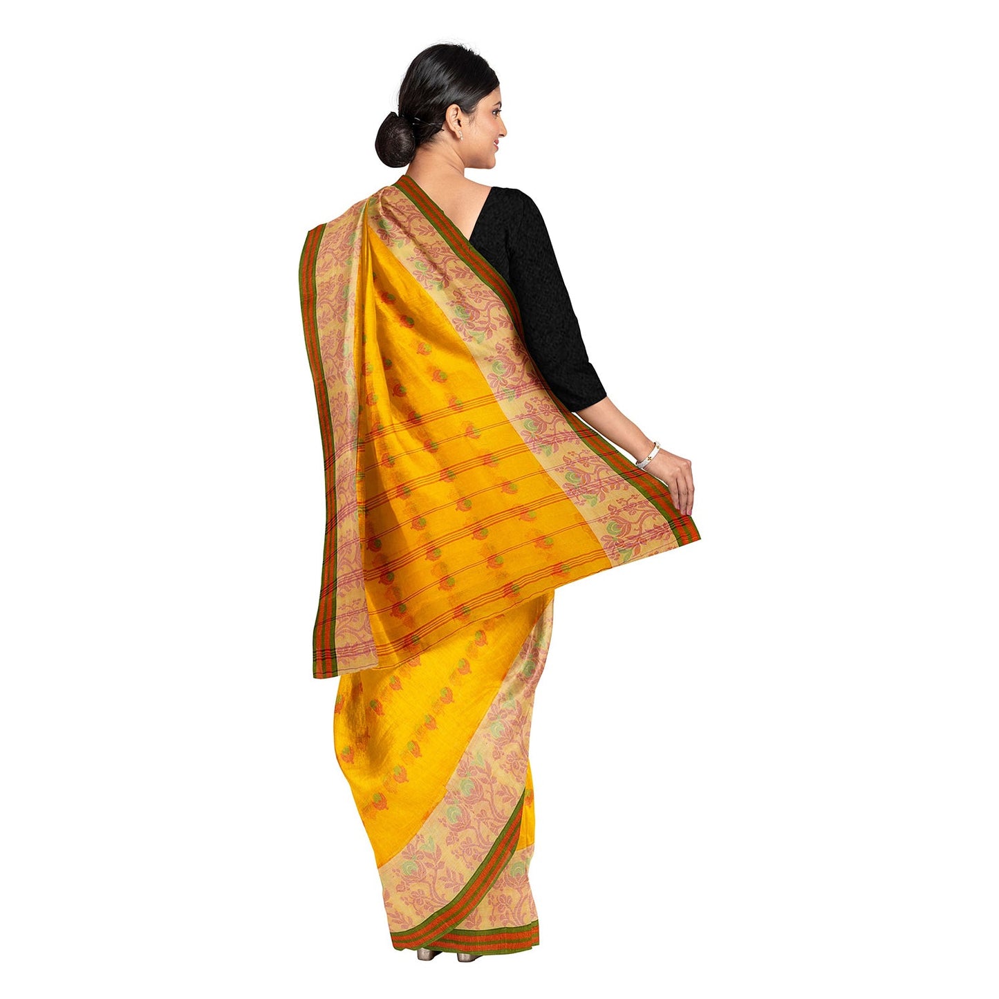 Exclusive Collection 100% Pure Cotton Yellow Tant Saree With Hand Weaving Work - Swadesiicart