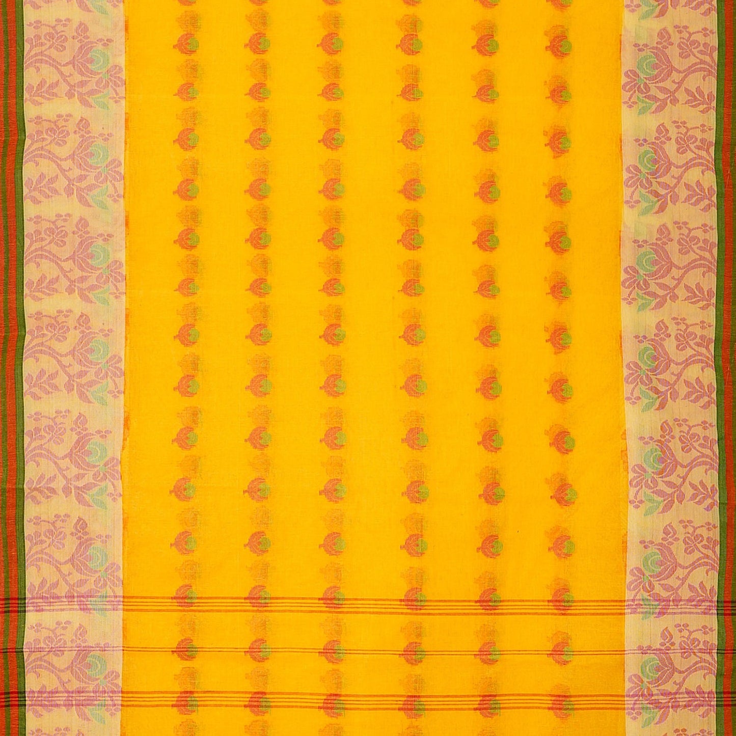 Exclusive Collection 100% Pure Cotton Yellow Tant Saree With Hand Weaving Work - Swadesiicart