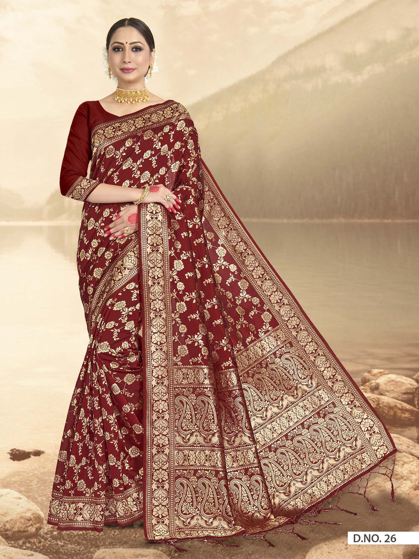 Vardha Maroon Red Woven Banarasi Saree | Swadesiicart