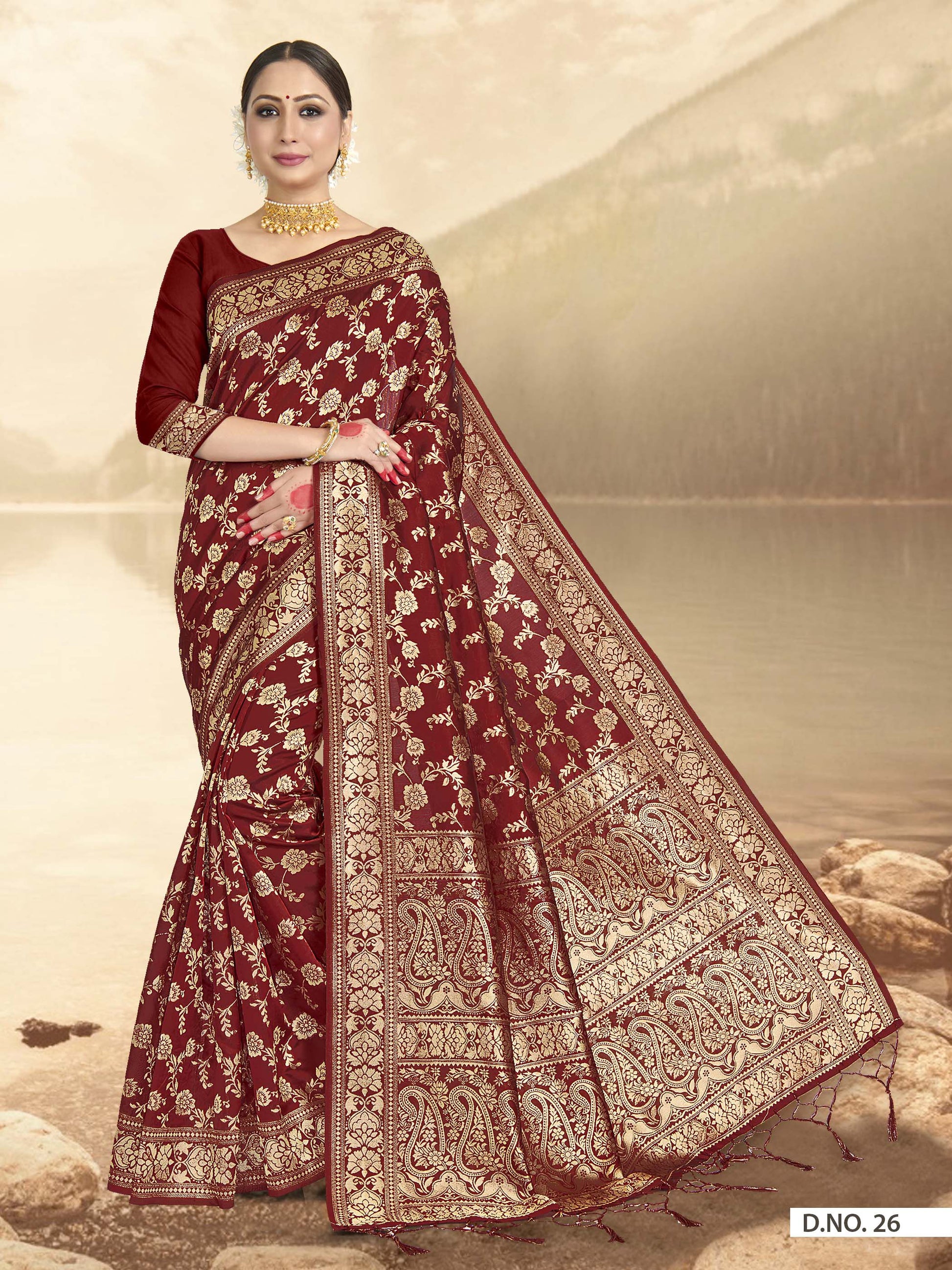 Vardha Maroon Red Woven Banarasi Saree | Swadesiicart