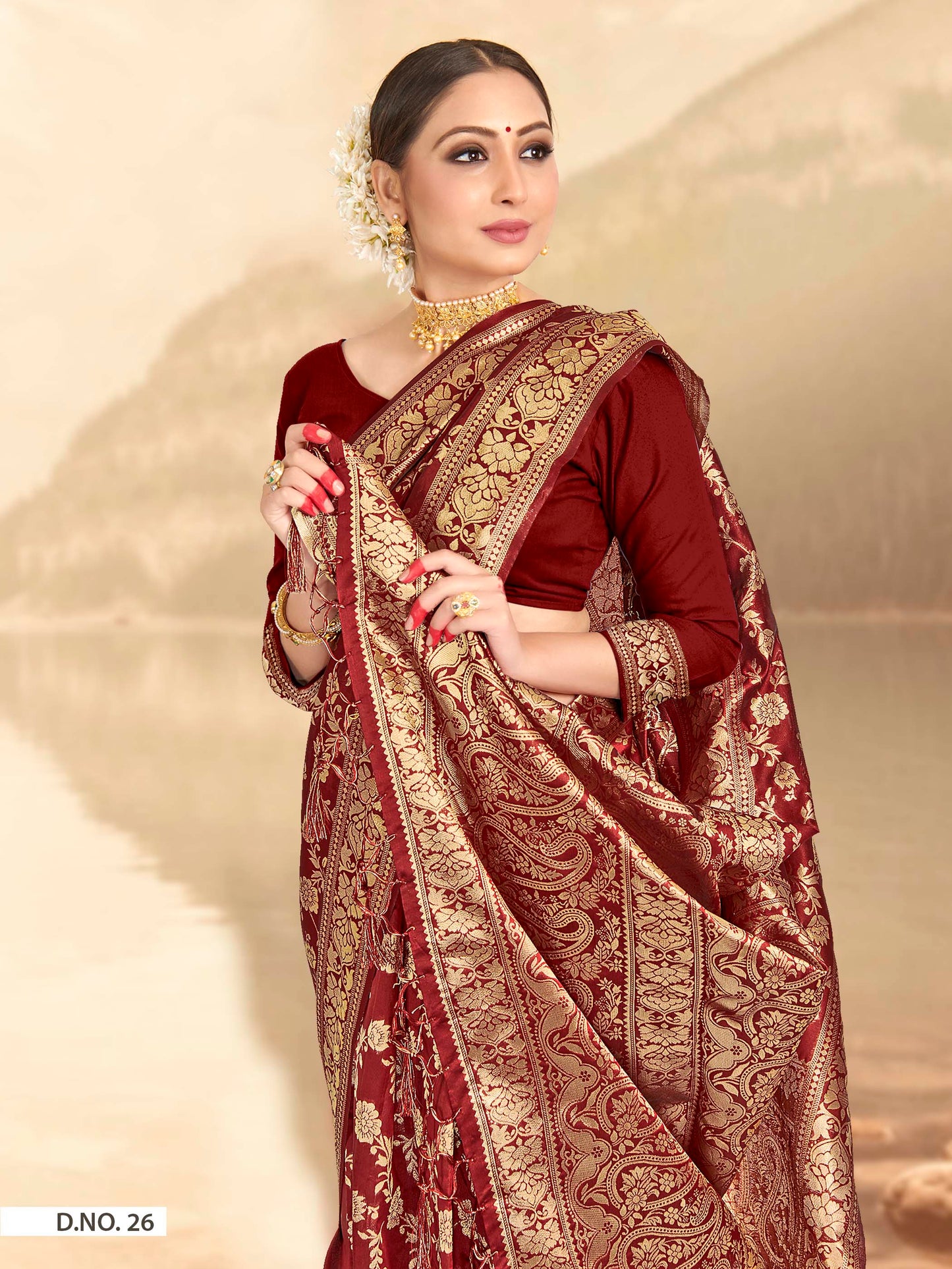 Vardha Maroon Red Woven Banarasi Saree | Swadesiicart