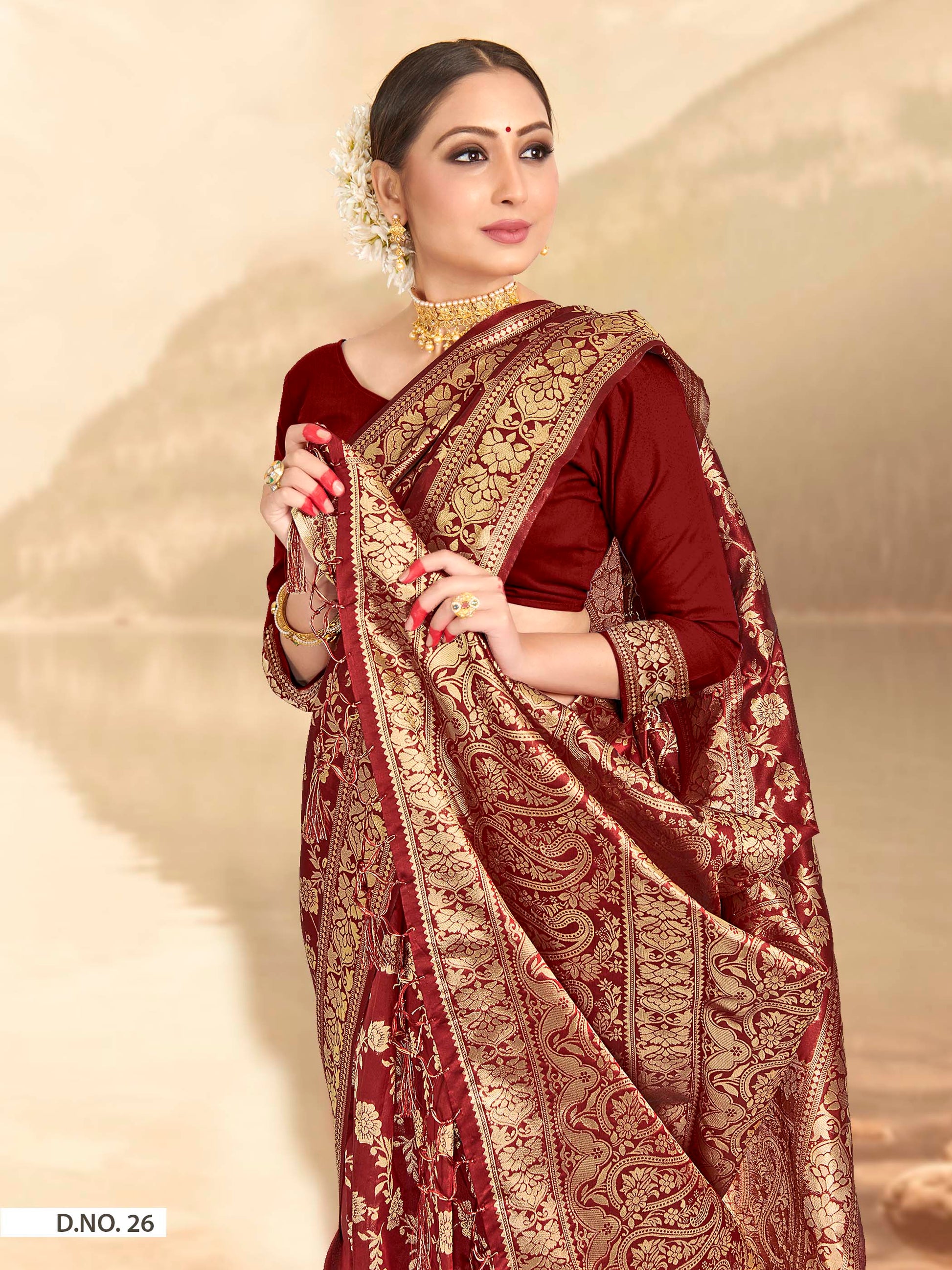 Vardha Maroon Red Woven Banarasi Saree | Swadesiicart