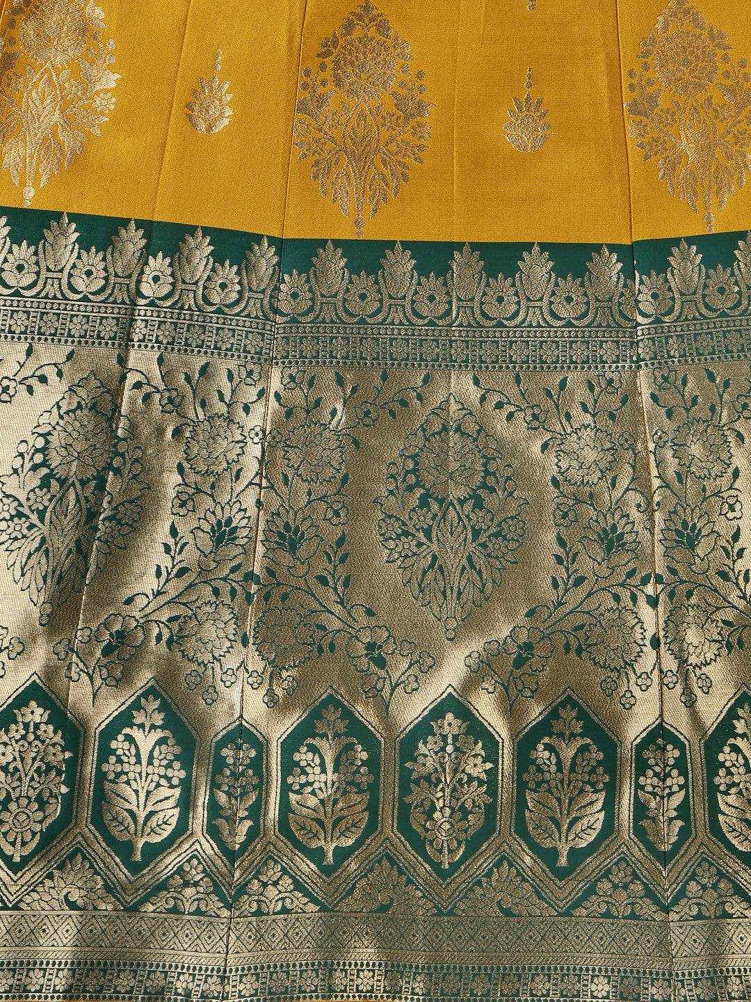 Lorenvalley Fashion Yellow Brocade Fabric Lehenga & Unstitched Blouse With Dupatta | Swadesiicart