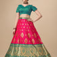 Lorenvalley Fashion Pink Brocade Fabric Lehenga & Unstitched Blouse With Dupatta | Swadesiicart