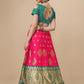Lorenvalley Fashion Pink Brocade Fabric Lehenga & Unstitched Blouse With Dupatta | Swadesiicart