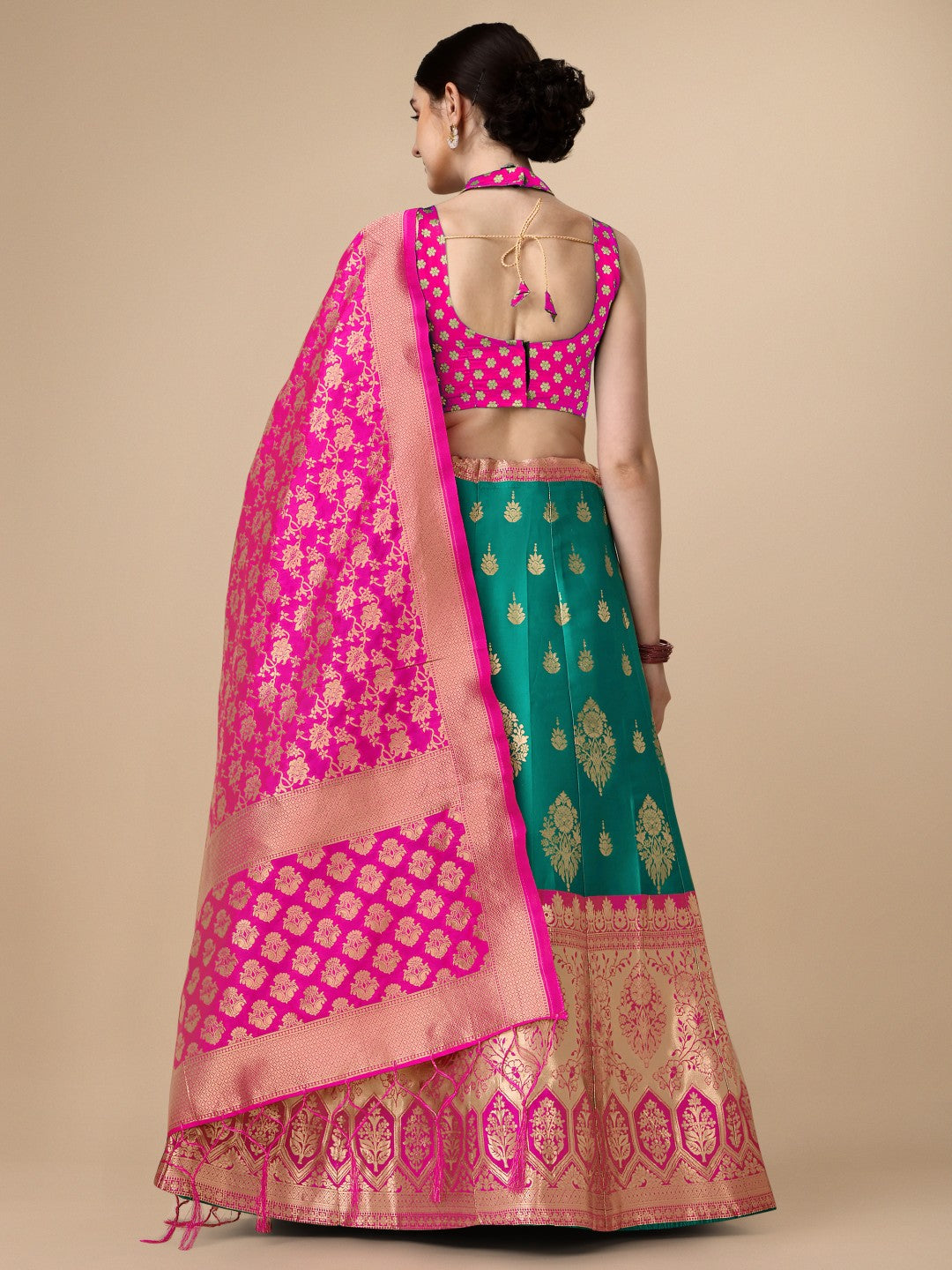 Lorenvalley Fashion Rama Brocade Fabric Lehenga & Unstitched Blouse With Dupatta | Swadesiicart