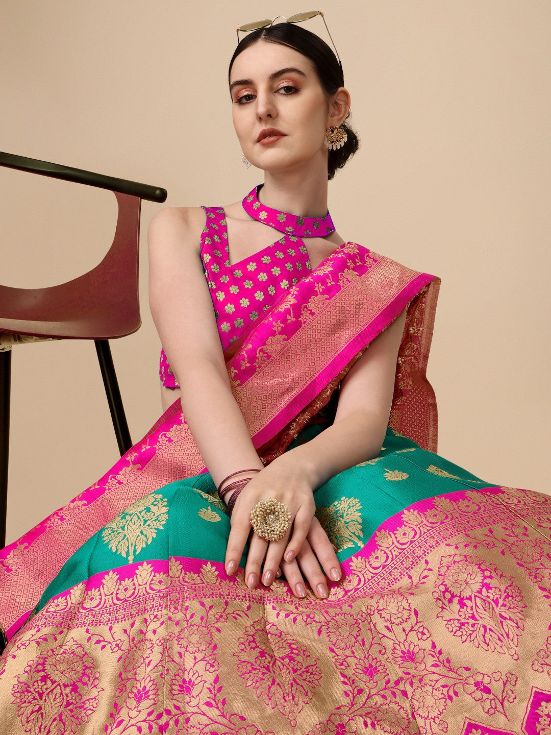 Lorenvalley Fashion Rama Brocade Fabric Lehenga & Unstitched Blouse With Dupatta | Swadesiicart
