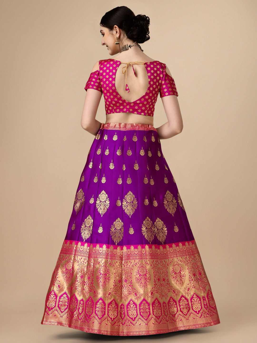 Lorenvalley Fashion Purple Brocade Fabric Lehenga & Unstitched Blouse With Dupatta | Swadesiicart