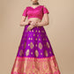 Lorenvalley Fashion Purple Brocade Fabric Lehenga & Unstitched Blouse With Dupatta | Swadesiicart