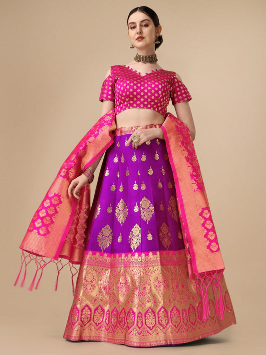 Lorenvalley Fashion Purple Brocade Fabric Lehenga & Unstitched Blouse With Dupatta | Swadesiicart