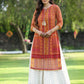 Juniper Womens Mustard Chiffon Printed Straight Kurta - Swadesiicart