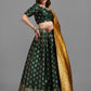 Lorenvalley Fashion Green Brocade Fabric Lehenga & Unstitched Blouse With Dupatta | Swadesiicart