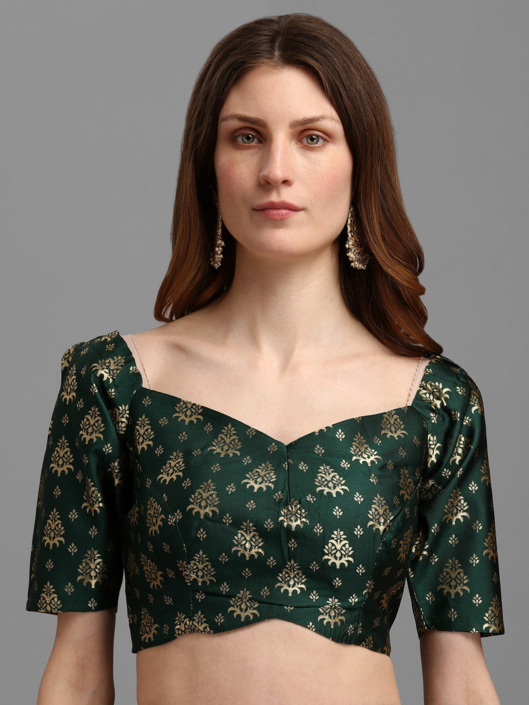 Lorenvalley Fashion Green Brocade Fabric Lehenga & Unstitched Blouse With Dupatta | Swadesiicart